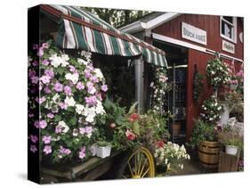 Farm Stand in Red Barn with Flowers, Long Island, New York, USA-Merrill Images-Stretched Canvas