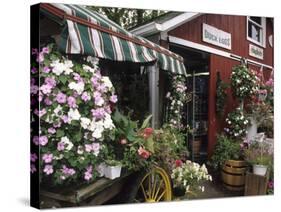 Farm Stand in Red Barn with Flowers, Long Island, New York, USA-Merrill Images-Stretched Canvas