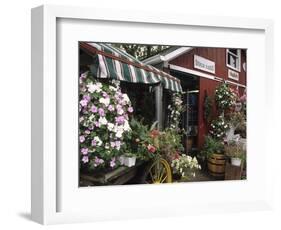 Farm Stand in Red Barn with Flowers, Long Island, New York, USA-Merrill Images-Framed Photographic Print