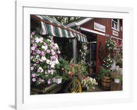 Farm Stand in Red Barn with Flowers, Long Island, New York, USA-Merrill Images-Framed Photographic Print