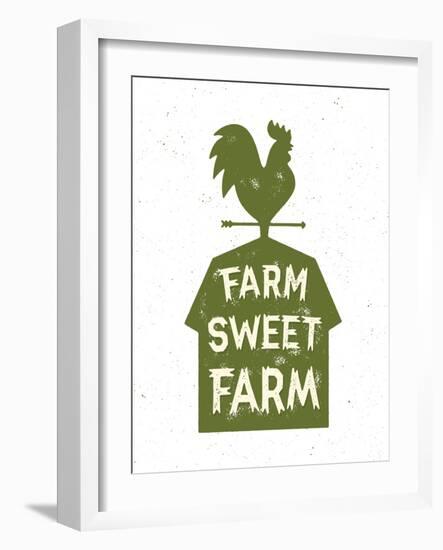 Farm Sweet Farm. Vintage Textured T Shirt Design, Wall Art, Sign, Badge, Emblem with Rustic Rural L-Tortuga-Framed Art Print