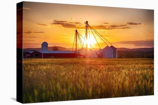 Farm with Grain Silos at Sunset, Hunterdon County, New Jersey-George Oze-Stretched Canvas