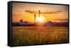 Farm with Grain Silos at Sunset, Hunterdon County, New Jersey-George Oze-Framed Stretched Canvas