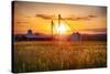 Farm with Grain Silos at Sunset, Hunterdon County, New Jersey-George Oze-Stretched Canvas