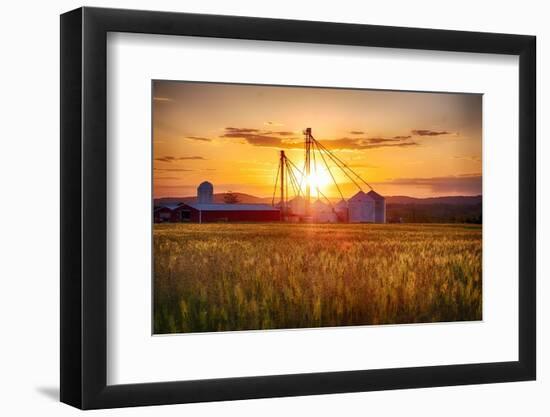 Farm with Grain Silos at Sunset, Hunterdon County, New Jersey-George Oze-Framed Photographic Print
