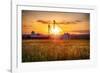 Farm with Grain Silos at Sunset, Hunterdon County, New Jersey-George Oze-Framed Photographic Print