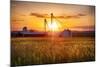 Farm with Grain Silos at Sunset, Hunterdon County, New Jersey-George Oze-Mounted Photographic Print