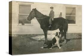 Farmboy with Cat on Horse and Dog-null-Stretched Canvas