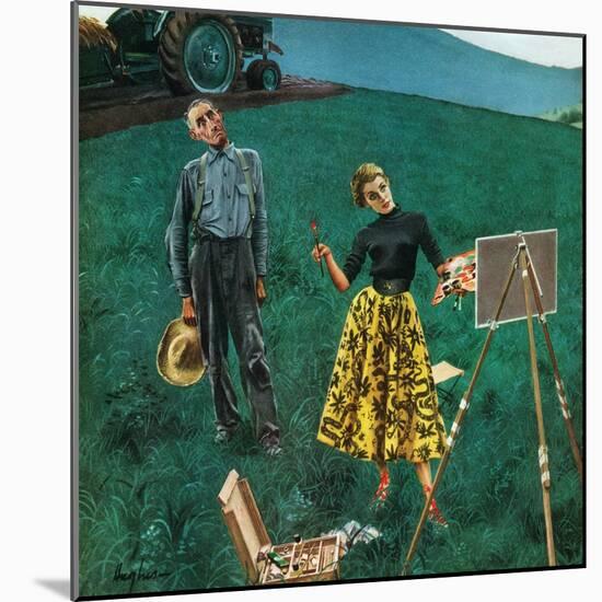 "Farmer and Female Artist in Field", June 6, 1953-George Hughes-Mounted Giclee Print