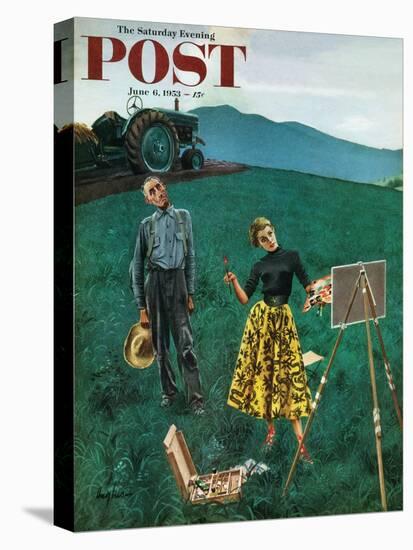 "Farmer and Female Artist in Field" Saturday Evening Post Cover, June 6, 1953-George Hughes-Stretched Canvas