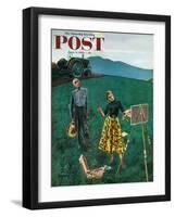 "Farmer and Female Artist in Field" Saturday Evening Post Cover, June 6, 1953-George Hughes-Framed Giclee Print
