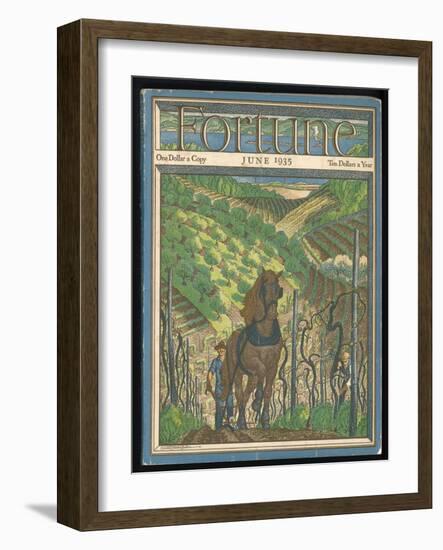 Farmer and His Horse Plough One of a Patchwork of Fields-null-Framed Art Print