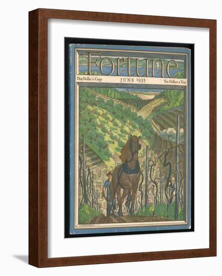 Farmer and His Horse Plough One of a Patchwork of Fields-null-Framed Art Print