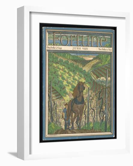 Farmer and His Horse Plough One of a Patchwork of Fields-null-Framed Art Print