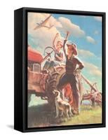 Farmer and Son Waving to Airplane-null-Framed Stretched Canvas