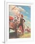 Farmer and Son Waving to Airplane-null-Framed Giclee Print