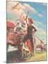 Farmer and Son Waving to Airplane-null-Mounted Giclee Print