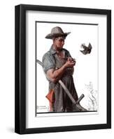 "Farmer and the Bird" or "Harvest Time", August 18,1923-Norman Rockwell-Framed Premium Giclee Print