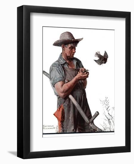 "Farmer and the Bird" or "Harvest Time", August 18,1923-Norman Rockwell-Framed Premium Giclee Print