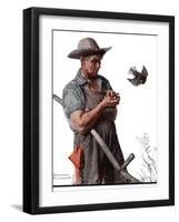 "Farmer and the Bird" or "Harvest Time", August 18,1923-Norman Rockwell-Framed Giclee Print