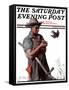 "Farmer and the Bird" or "Harvest Time" Saturday Evening Post Cover, August 18,1923-Norman Rockwell-Framed Stretched Canvas