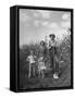 Farmer Carl Snider Standing with Family in Front of Cornfield-null-Framed Stretched Canvas