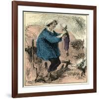 Farmer Child 19th Century Chicken Spade Country Side France-null-Framed Giclee Print