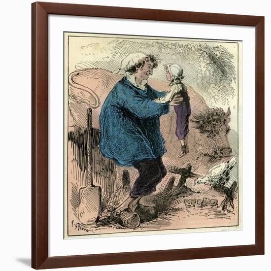 Farmer Child 19th Century Chicken Spade Country Side France-null-Framed Giclee Print