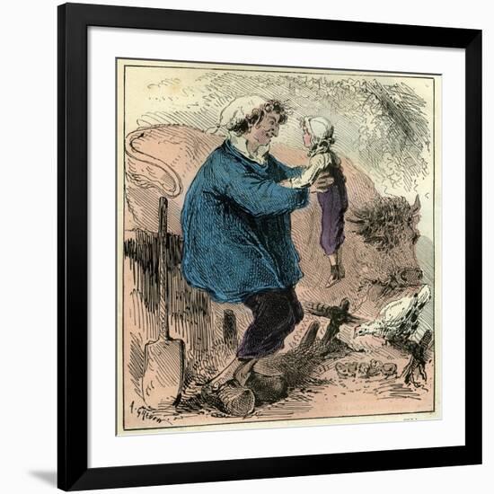 Farmer Child 19th Century Chicken Spade Country Side France-null-Framed Giclee Print