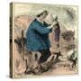 Farmer Child 19th Century Chicken Spade Country Side France-null-Stretched Canvas