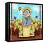 Farmer Crow Hay Bale-Valarie Wade-Framed Stretched Canvas