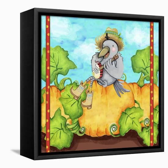 Farmer Crow Pumpkin Patch-Valarie Wade-Framed Stretched Canvas