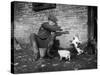 Farmer Feeding Cats-null-Stretched Canvas