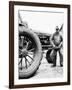 Farmer Is a Blur of Activity Working on His Tractor, Ca. 1938-null-Framed Photographic Print