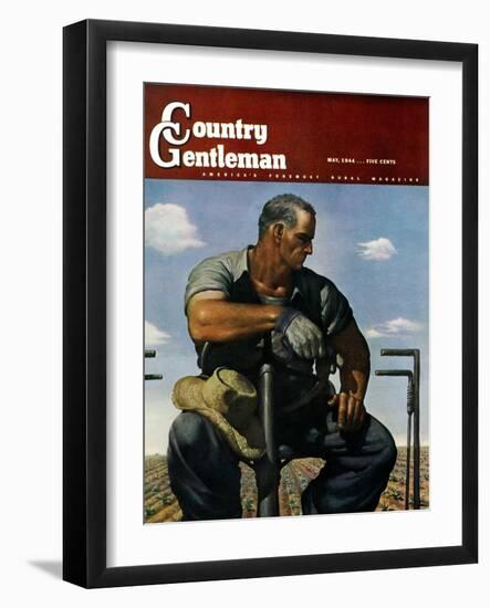 "Farmer on Tractor," Country Gentleman Cover, May 1, 1944-Robert Riggs-Framed Giclee Print