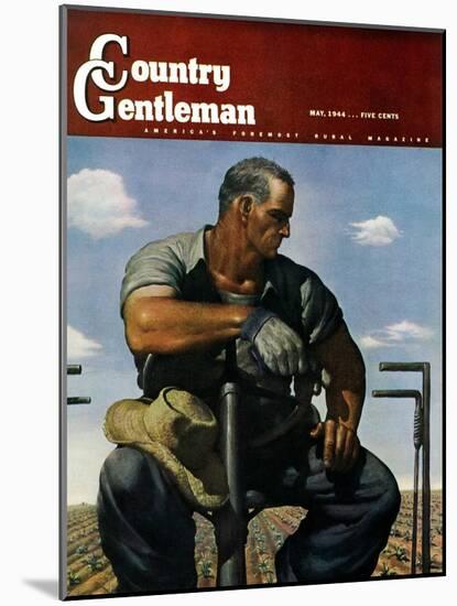 "Farmer on Tractor," Country Gentleman Cover, May 1, 1944-Robert Riggs-Mounted Giclee Print