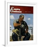"Farmer on Tractor," Country Gentleman Cover, May 1, 1944-Robert Riggs-Framed Giclee Print