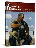 "Farmer on Tractor," Country Gentleman Cover, May 1, 1944-Robert Riggs-Stretched Canvas