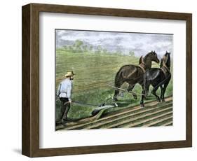 Farmer Plowing Sod with a Team of Horses, c.1800-null-Framed Giclee Print