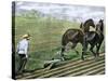 Farmer Plowing Sod with a Team of Horses, c.1800-null-Stretched Canvas