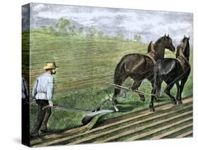 Farmer Plowing Sod with a Team of Horses, c.1800-null-Stretched Canvas