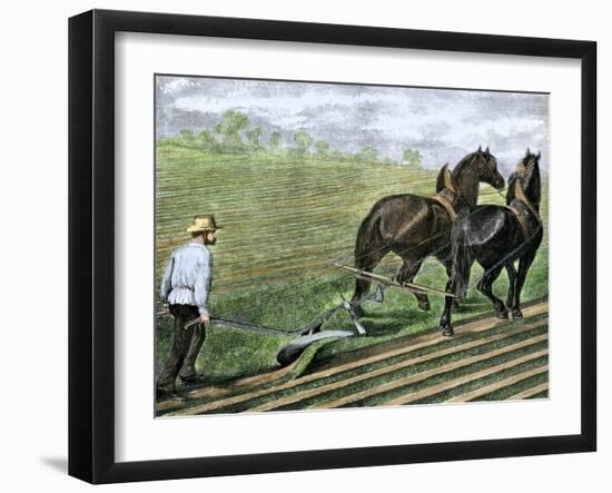 Farmer Plowing Sod with a Team of Horses, c.1800-null-Framed Giclee Print