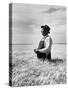 Farmer Posing in His Wheat Field-Ed Clark-Stretched Canvas