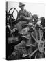 Farmer Sitting on Plow-null-Stretched Canvas