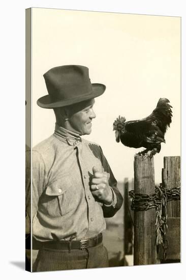 Farmer Talking to Rooster-null-Stretched Canvas