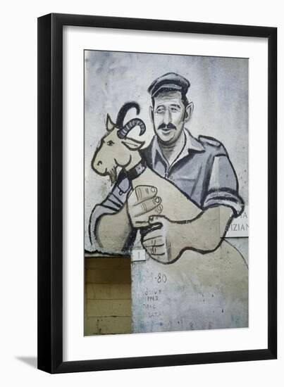 Farmer with Goat, Mural in Orgosolo, Sardinia, Italy-null-Framed Giclee Print