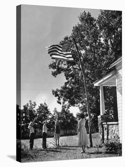 Farmers Family Saluting the Us Flag, During the Drought in Central and South Missouri-John Dominis-Stretched Canvas