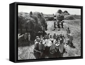 Farmers Having Lunch Brought and Served by Wives During Harvest of Spring Wheat in Wheat Farm-Gordon Coster-Framed Stretched Canvas