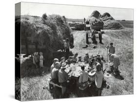 Farmers Having Lunch Brought and Served by Wives During Harvest of Spring Wheat in Wheat Farm-Gordon Coster-Stretched Canvas