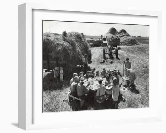 Farmers Having Lunch Brought and Served by Wives During Harvest of Spring Wheat in Wheat Farm-Gordon Coster-Framed Photographic Print